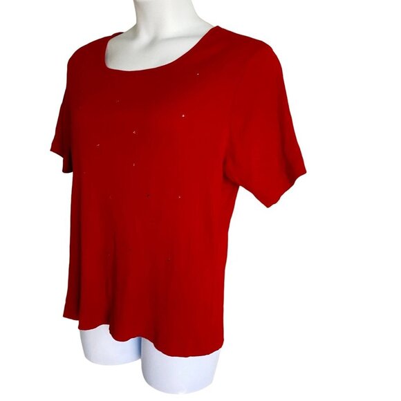 Avenue Red Ribbed Short Sleeve Top with Subtle Sparkle Women's Size 18 20 - Picture 4 of 8